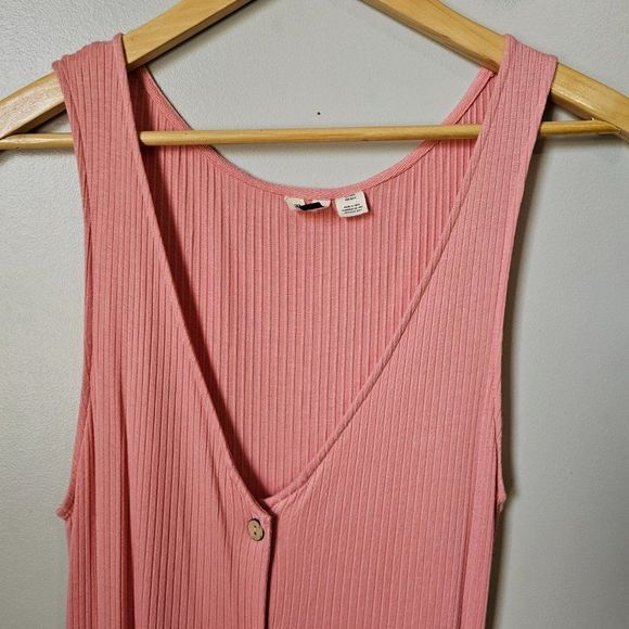 EUC WORN ONCE ROXY RIBBED PEACH DEEP V NECK BUTTONED SLEEVELESS DRESS XL - Picture 9 of 14